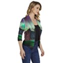 Aurora Borealis Nature Sky Light Women s Draped Front 3/4 Sleeve Shawl Collar Jacket View3