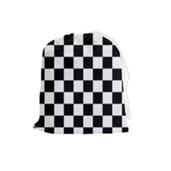 Black White Checker Pattern Checkerboard Drawstring Pouch (large)