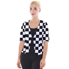 Black White Checker Pattern Checkerboard Cropped Button Cardigan