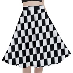 Black White Checker Pattern Checkerboard A-line Full Circle Midi Skirt With Pocket