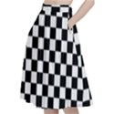 Black White Checker Pattern Checkerboard A-Line Full Circle Midi Skirt With Pocket View2