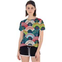 Japanese Fans Bright Pattern Open Back Sport T-shirt