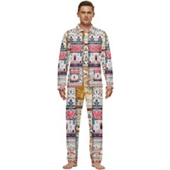 Pattern Texture Multi Colored Variation Men s Long Sleeve Velvet Pocket Pajamas Set