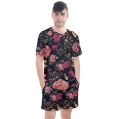 Flower Pattern Men s Mesh T-shirt And Shorts Set