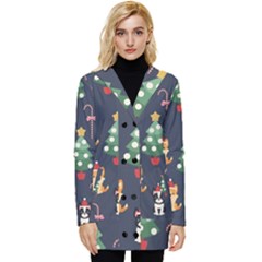 Boston Terrier Welsh Corgi Puppies Seamless Pattern Wallpaper Button Up Hooded Coat 
