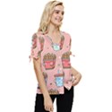 Cute Kawaii Food Seamless Pattern Bow Sleeve Button Up Top View3