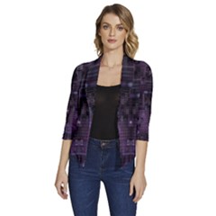 Geometric Art Digital Art Background Women s Draped Front 3/4 Sleeve Shawl Collar Jacket
