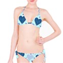 Hearts Pattern Paper Wallpaper Blue Background Classic Bikini Set View1