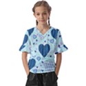 Hearts Pattern Paper Wallpaper Blue Background Kids  V-Neck Horn Sleeve Blouse View1