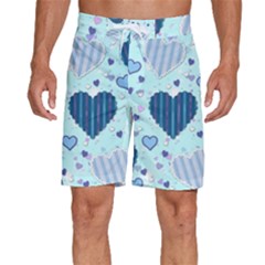 Hearts Pattern Paper Wallpaper Blue Background Men s Beach Shorts