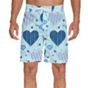 Hearts Pattern Paper Wallpaper Blue Background Men s Beach Shorts View1