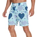 Hearts Pattern Paper Wallpaper Blue Background Men s Beach Shorts View2