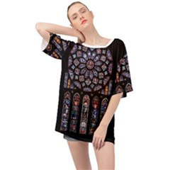 Chartres Cathedral Notre Dame De Paris Stained Glass Oversized Chiffon Top by Maspions