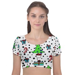 It`s Cold Outside  Velvet Short Sleeve Crop Top 