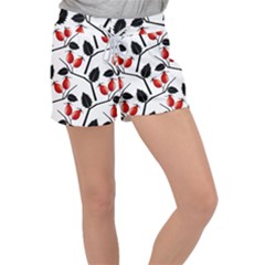 Rose Hip Pattern Branches Autumn Women s Velour Lounge Shorts