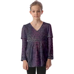 Mandala Neon Symmetric Symmetry Kids  V Neck Casual Top