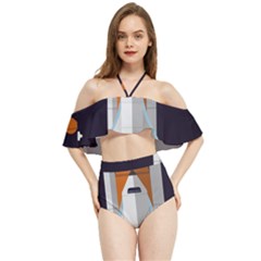 Rocket Space Universe Spaceship Halter Flowy Bikini Set 