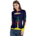 Rocket Halftone Astrology Astronaut Women s Cut Out Long Sleeve T-Shirt View2