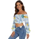 Science Fiction Outer Space Long Sleeve Crinkled Weave Crop Top View2