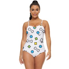 Dog Paw Seamless Pattern Footprint Bone Retro Full Coverage Swimsuit