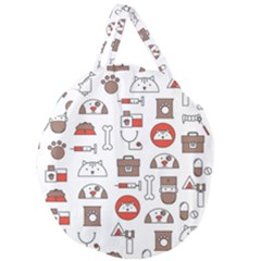 Vector Thin Line Art Vet Seamless Pattern Giant Round Zipper Tote