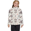 Pug Dog Cat With Bone Fish Bones Paw Prints Ball Seamless Pattern Vector Background Kids  Puffer Bubble Jacket Coat View1