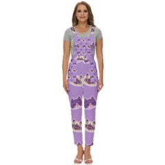 Cute Colorful Cat Kitten With Paw Yarn Ball Seamless Pattern Women s Pinafore Overalls Jumpsuit