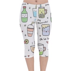Drinks Cocktails Doodles Coffee Velvet Capri Leggings 