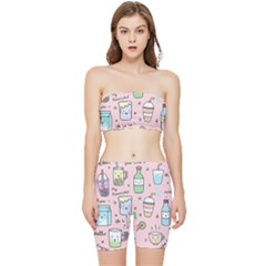 Drink Cocktail Doodle Coffee Stretch Shorts And Tube Top Set by Apen