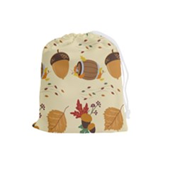 Leaves Foliage Acorns Barrel Drawstring Pouch (large)