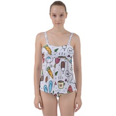 Doodle Fun Food Drawing Cute Twist Front Tankini Set