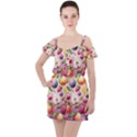 Fruits Apple Strawberry Raspberry Ruffle Cut Out Chiffon Playsuit View1