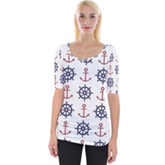 Nautical Seamless Pattern Wide Neckline T-shirt