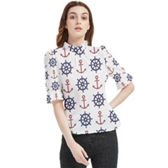 Nautical Seamless Pattern Frill Neck Blouse
