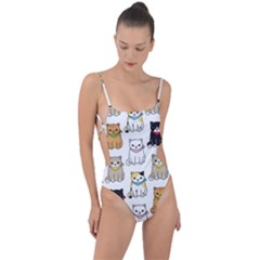 Cat Kitten Seamless Pattern Tie Strap One Piece Swimsuit