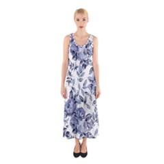 Blue Vintage Background Background With Flowers, Vintage Sleeveless Maxi Dress
