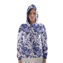 Blue Vintage Background Background With Flowers, Vintage Women s Hooded Windbreaker