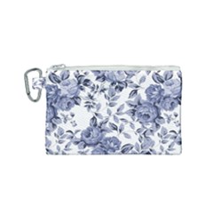 Blue Vintage Background Background With Flowers, Vintage Canvas Cosmetic Bag (small)