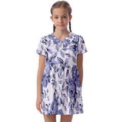 Blue Vintage Background Background With Flowers, Vintage Kids  Asymmetric Collar Dress