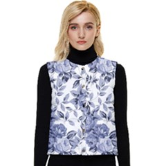 Blue Vintage Background Background With Flowers, Vintage Women s Button Up Puffer Vest