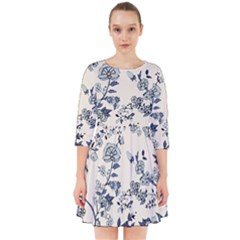 Blue Vintage Background, Blue Roses Patterns, Retro Smock Dress
