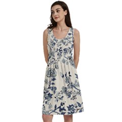 Blue Vintage Background, Blue Roses Patterns, Retro Classic Skater Dress