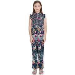 Coorful Flowers Pattern Floral Patterns Kids  Sleeveless Ruffle Edge Band Collar Chiffon One Piece