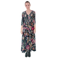 Coorful Flowers Pattern Floral Patterns Button Up Maxi Dress