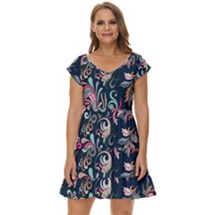 Coorful Flowers Pattern Floral Patterns Short Sleeve Tiered Mini Dress