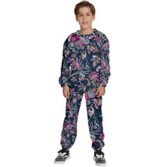 Coorful Flowers Pattern Floral Patterns Kids  Sweatshirt Set