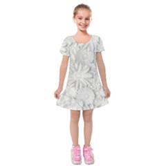 Damask, Desenho, Flowers, Gris Kids  Short Sleeve Velvet Dress