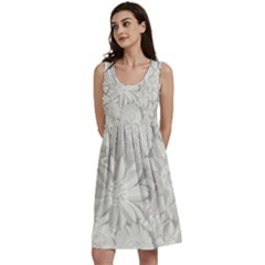 Damask, Desenho, Flowers, Gris Classic Skater Dress