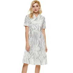 Damask, Desenho, Flowers, Gris Button Top Knee Length Dress