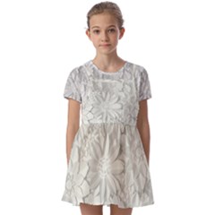 Damask, Desenho, Flowers, Gris Kids  Short Sleeve Pinafore Style Dress